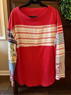 We The Free Red Knit Top with Black Trim